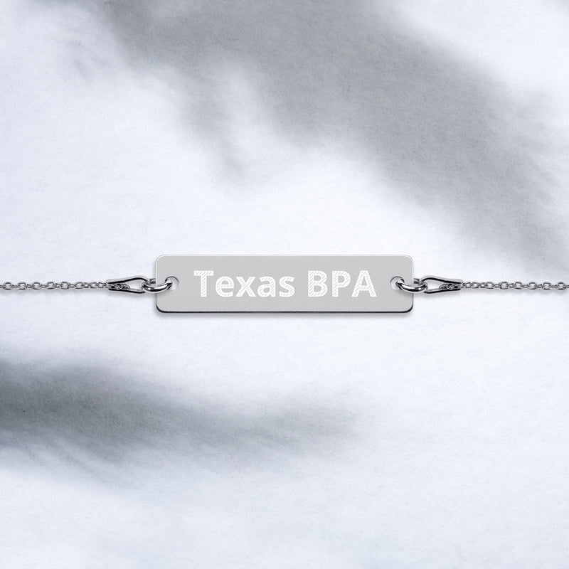 Texas BPA Engraved Silver Bar Chain Bracelet